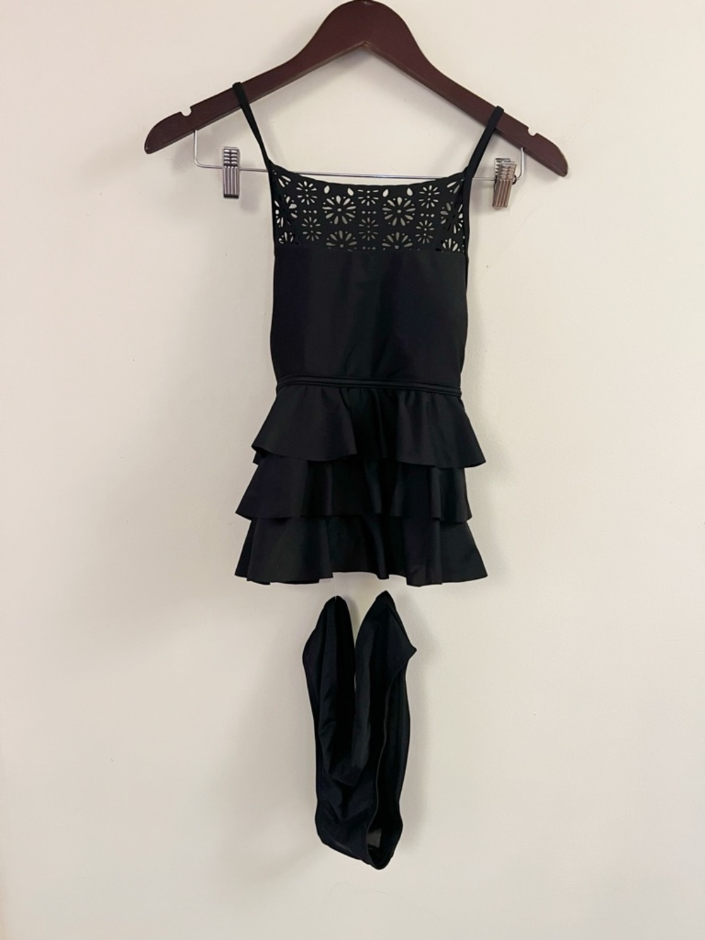 Sugar & Jade Black Crochet Ruffle Tankini Matching Set Girl Size XL (16/18) Plus